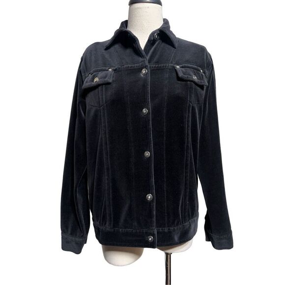 John A Black Velvet Jacket with Rhinestone Buttons Size M - Picture 1 of 3